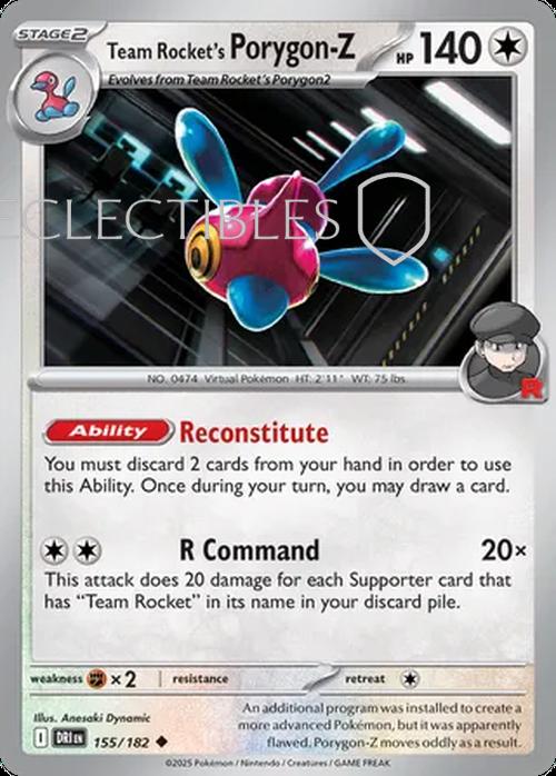 Pokemon Destined Rivals 155/182 Team Rockets Porygon Z  Reverse Holo