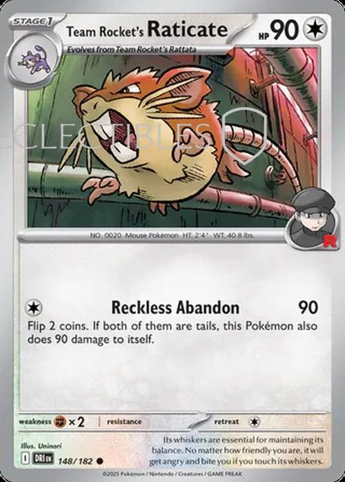 Pokemon Destined Rivals 148/182 Team Rockets Raticate  Reverse Holo