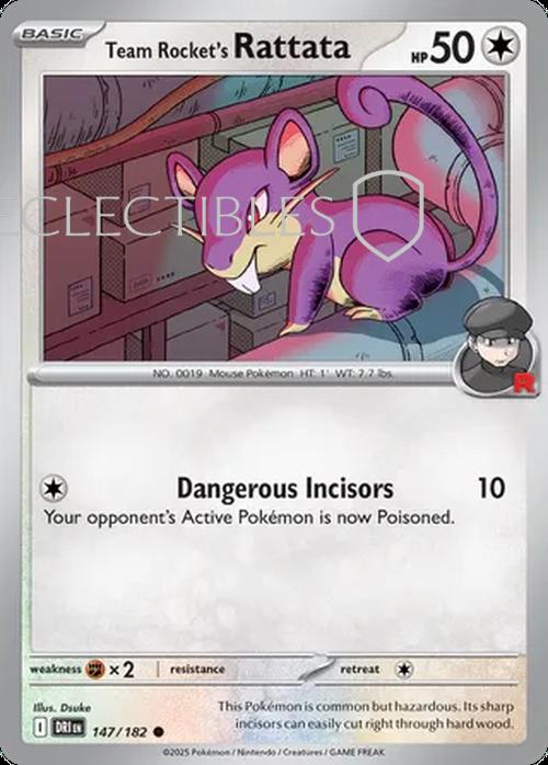 Pokemon Destined Rivals 147/182 Team Rockets Rattata  Reverse Holo