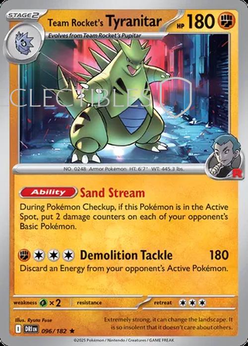 Pokemon Destined Rivals 096/182 Team Rockets Tyranitar  Reverse Holo