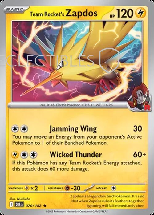 Pokemon Destined Rivals 070/182 Team Rockets Zapdos Holo