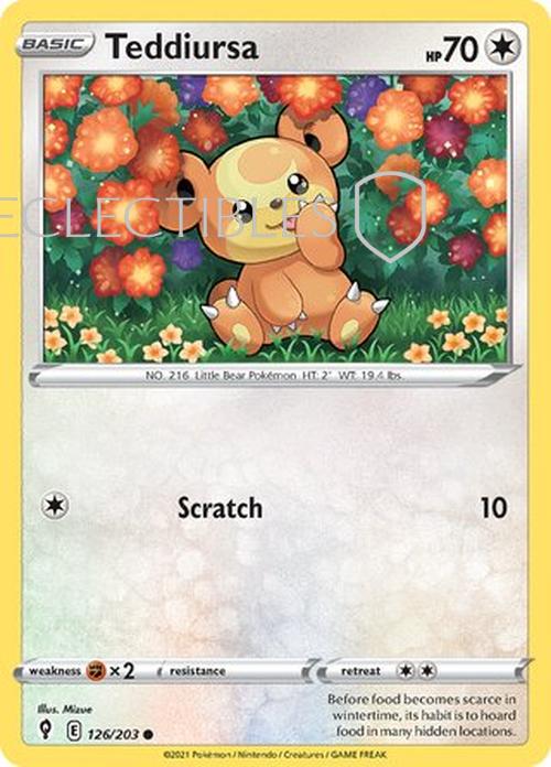 Pokemon Evolving Skies 126/203 Teddiursa  Reverse Holo
