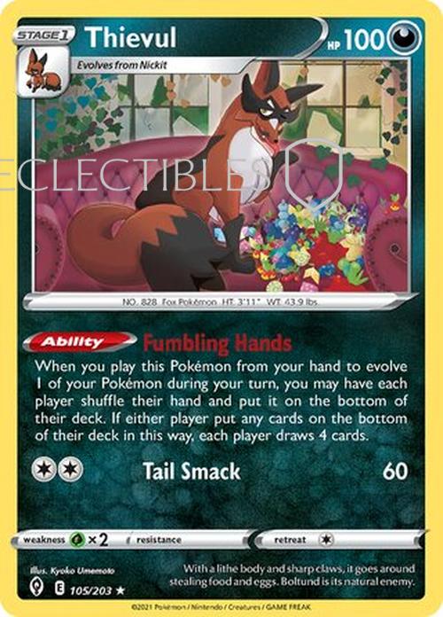 Pokemon Evolving Skies 105/203 Thievul  Reverse Holo