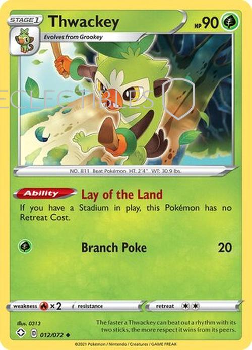 Pokemon Shining Fates 012/072 Thwackey  Reverse Holo