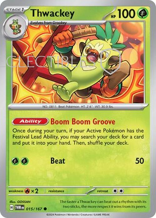 Pokemon Twilight Masquerade 015/167 Thwackey  Reverse Holo