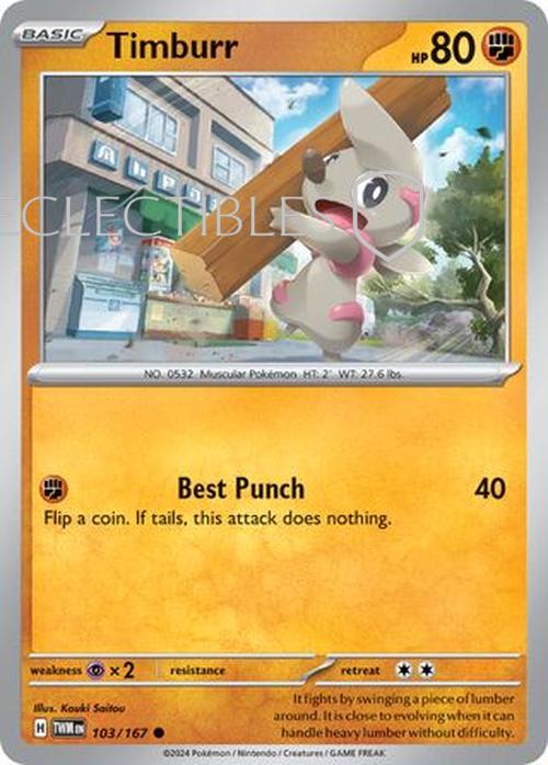 Pokemon Twilight Masquerade 103/167 Timburr  Reverse Holo