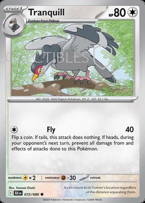 Pokemon Black Bolt 072/086 Tranquill  Reverse Holo