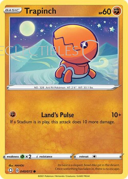 Pokemon Shining Fates 040/072 Trapinch  Reverse Holo