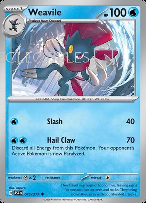 Pokemon Ascended Heroes 045/217 Weavile  Reverse Holo