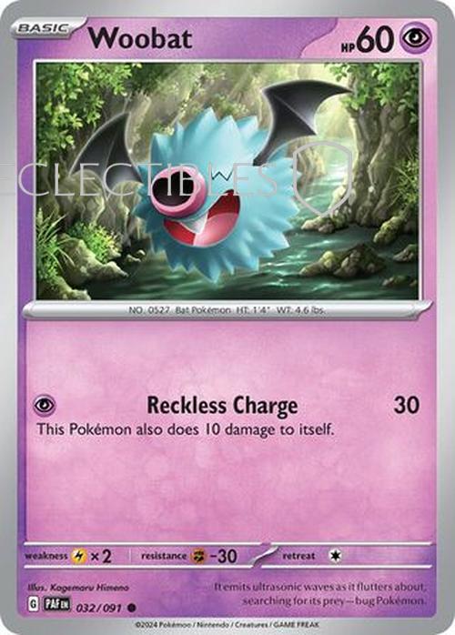 Pokemon Paldean Fates 032/91 Woobat  Reverse Holo