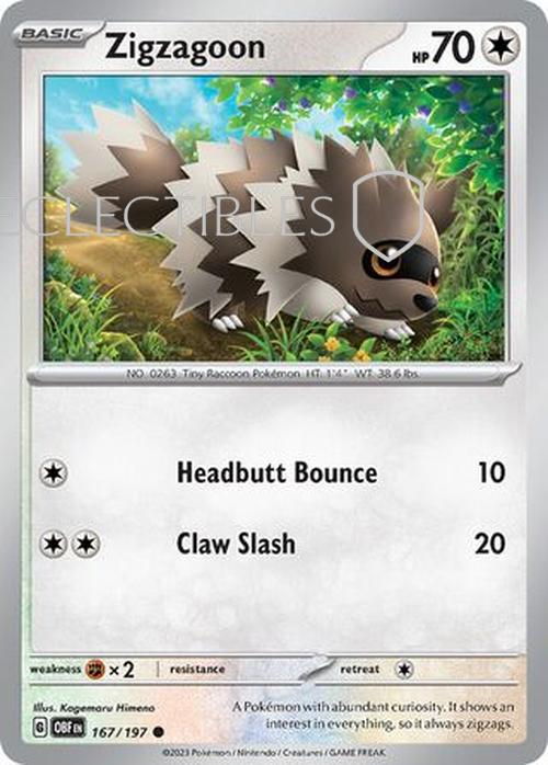Pokemon Obsidian Flame 167/197 Zigzagoon  Reverse Holo